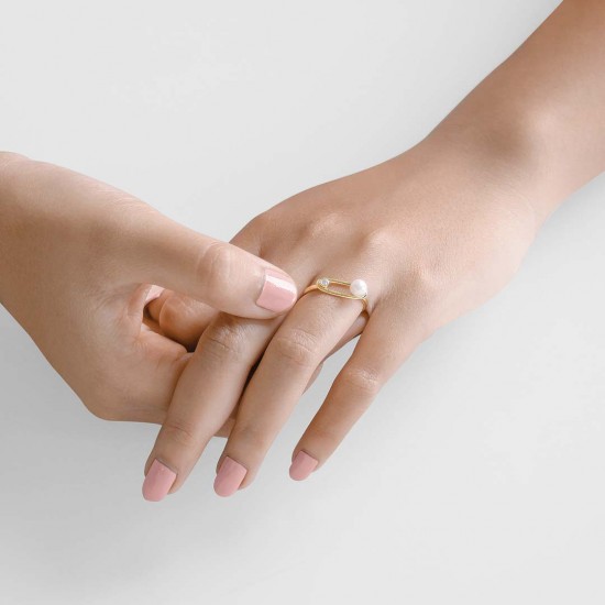 Cincin Zircon Mutiara Emas Luna
