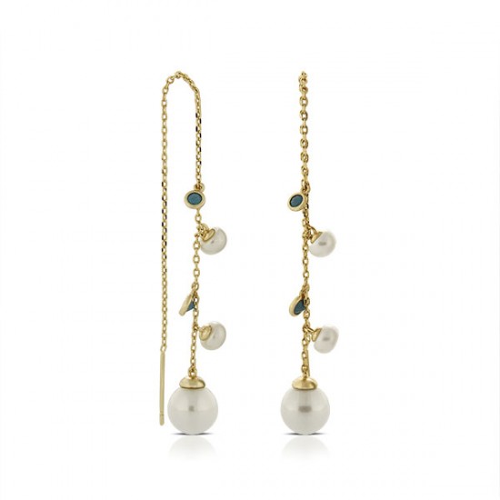 Allure Pearl Turquoise Chain Gold Earrings