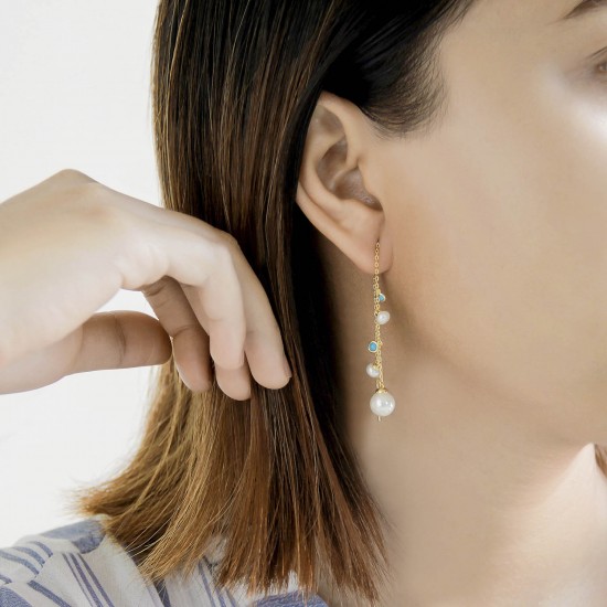 Allure Pearl Turquoise Chain Gold Earrings