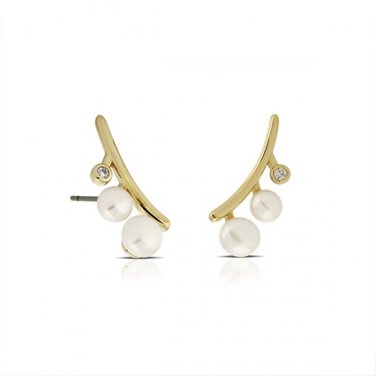 Nusa Crystal Pearl Gold Earrings
