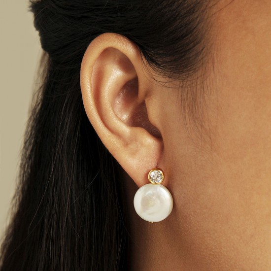 Abstract Pearl Zircon Gold Earrings
