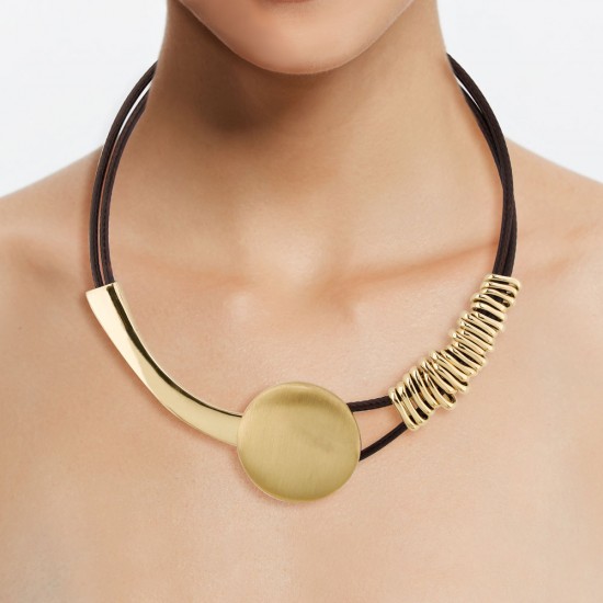 Moneda Leather Gold Necklace