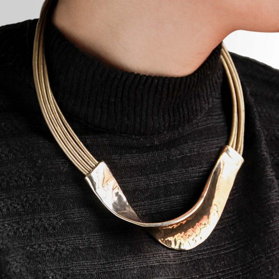Bow Gold Leather Necklace