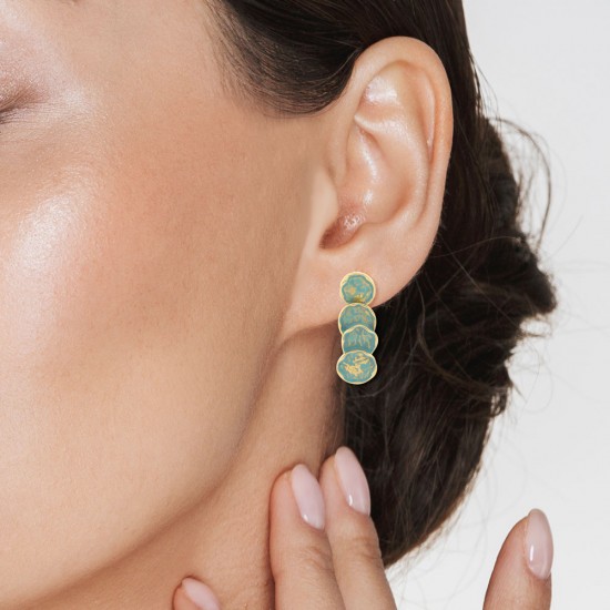Green Lava Drop Gold Earrings