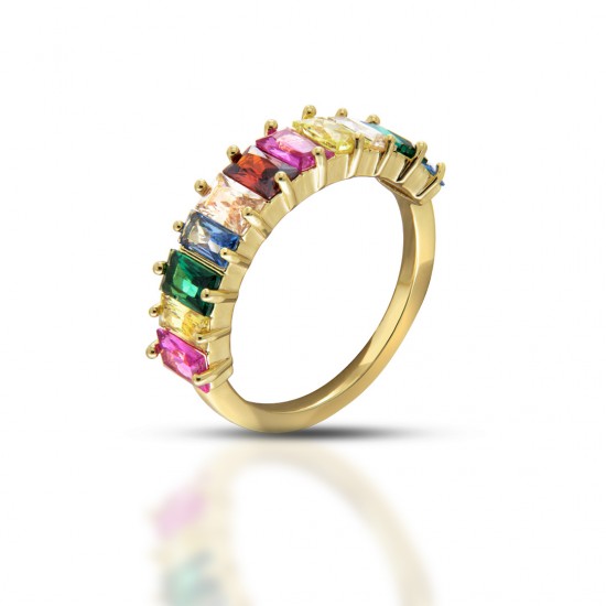 Feta Multicolour Zircon Gold Ring