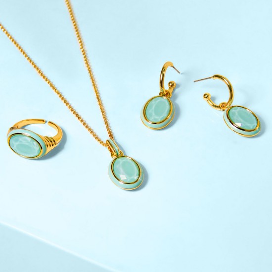 Oval Amazonite Gold Earrings
