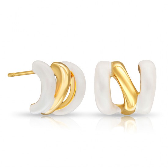 White Enamel Gold Eearrings
