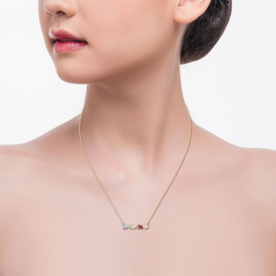 Feta Multicolour Zircon Gold Necklace