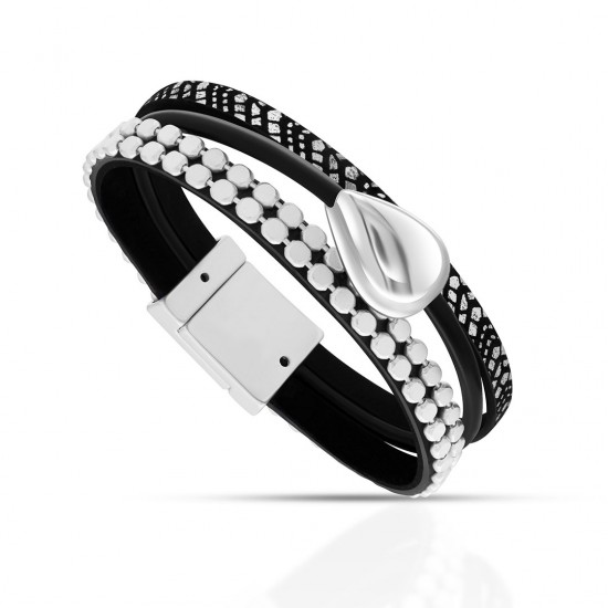 Hitam Putih Leather Bracelet